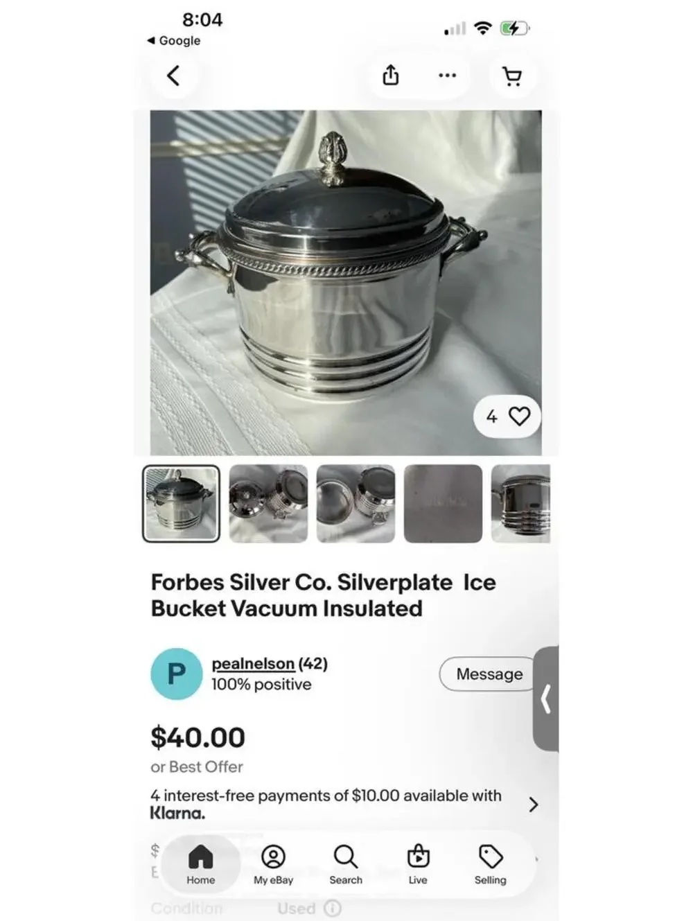 Vintage Forbes Silver Co. Silverplate Vacuum Insulated Ice Bucket with Glass LId